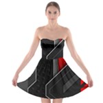 Gamer Tech Black Mesh Red Modern Shape Texture Geometric Pattern Strapless Bra Top Dress