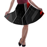 Gamer Tech Black Mesh Red Modern Shape Texture Geometric Pattern A-line Skater Skirt