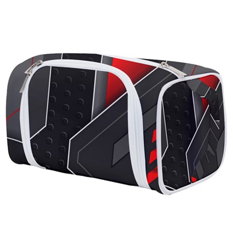 Gamer Tech Black Mesh Red Modern Shape Texture Geometric Pattern Toiletries Pouch from ArtsNow.com