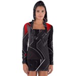 Gamer Tech Black Mesh Red Modern Shape Texture Geometric Pattern Long Sleeve Hooded T-shirt