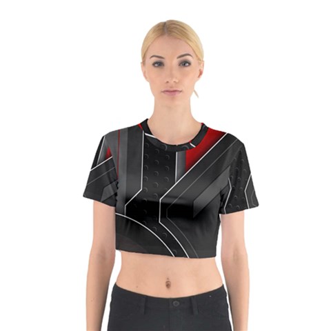 Gamer Tech Black Mesh Red Modern Shape Texture Geometric Pattern Cotton Crop Top from ArtsNow.com