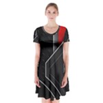Gamer Tech Black Mesh Red Modern Shape Texture Geometric Pattern Short Sleeve V-neck Flare Dress
