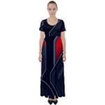 Gamer Tech Black Mesh Red Modern Shape Texture Geometric Pattern High Waist Short Sleeve Maxi Dress