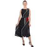 Gamer Tech Black Mesh Red Modern Shape Texture Geometric Pattern Midi Tie-Back Chiffon Dress