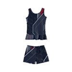 Gamer Tech Black Mesh Red Modern Shape Texture Geometric Pattern Kids  Boyleg Swimsuit