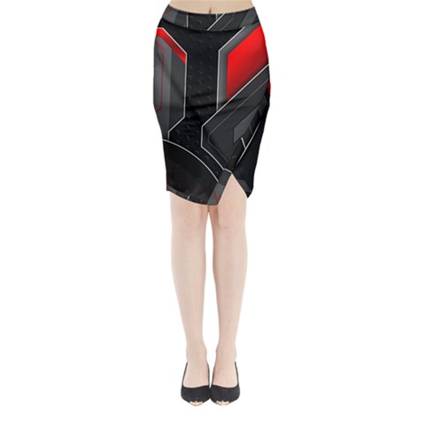 Gamer Tech Black Mesh Red Modern Shape Texture Geometric Pattern Midi Wrap Pencil Skirt from ArtsNow.com