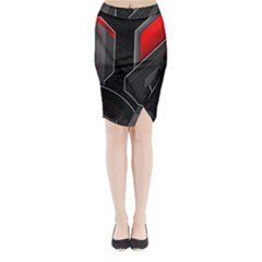 Gamer Tech Black Mesh Red Modern Shape Texture Geometric Pattern Midi Wrap Pencil Skirt from ArtsNow.com