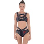 Gamer Tech Black Mesh Red Modern Shape Texture Geometric Pattern Bandaged Up Bikini Set 