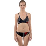 Gamer Tech Black Mesh Red Modern Shape Texture Geometric Pattern Wrap Around Bikini Set