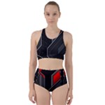 Gamer Tech Black Mesh Red Modern Shape Texture Geometric Pattern Racer Back Bikini Set