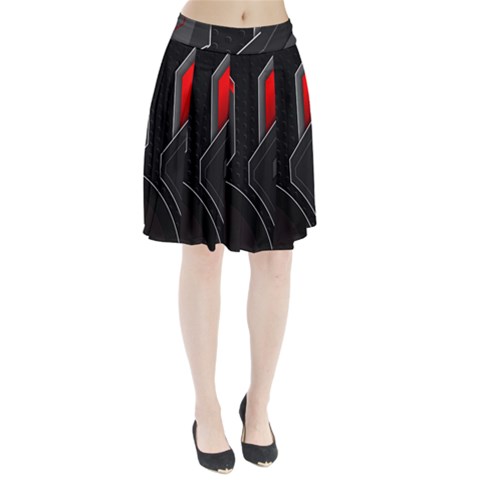 Gamer Tech Black Mesh Red Modern Shape Texture Geometric Pattern Pleated Skirt from ArtsNow.com
