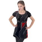 Gamer Tech Black Mesh Red Modern Shape Texture Geometric Pattern Puff Sleeve Tunic Top