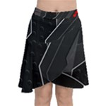 Gamer Tech Black Mesh Red Modern Shape Texture Geometric Pattern Chiffon Wrap Front Skirt
