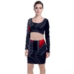 Gamer Tech Black Mesh Red Modern Shape Texture Geometric Pattern Top and Skirt Sets
