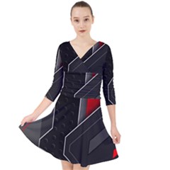 Quarter Sleeve Front Wrap Dress 