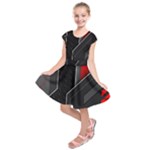 Gamer Tech Black Mesh Red Modern Shape Texture Geometric Pattern Kids  Short Sleeve Dress