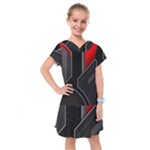 Gamer Tech Black Mesh Red Modern Shape Texture Geometric Pattern Kids  Drop Waist Dress