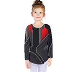 Gamer Tech Black Mesh Red Modern Shape Texture Geometric Pattern Kids  Long Sleeve T-Shirt