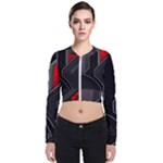 Gamer Tech Black Mesh Red Modern Shape Texture Geometric Pattern Long Sleeve Zip Up Bomber Jacket
