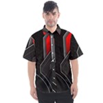 Gamer Tech Black Mesh Red Modern Shape Texture Geometric Pattern Men s Short Sleeve Shirt