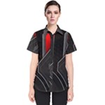 Gamer Tech Black Mesh Red Modern Shape Texture Geometric Pattern Women s Short Sleeve Shirt
