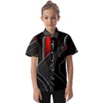Gamer Tech Black Mesh Red Modern Shape Texture Geometric Pattern Kids  Short Sleeve Shirt