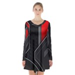 Gamer Tech Black Mesh Red Modern Shape Texture Geometric Pattern Long Sleeve Velvet V-neck Dress