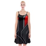 Gamer Tech Black Mesh Red Modern Shape Texture Geometric Pattern Spaghetti Strap Velvet Dress
