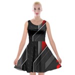Gamer Tech Black Mesh Red Modern Shape Texture Geometric Pattern Velvet Skater Dress