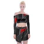 Gamer Tech Black Mesh Red Modern Shape Texture Geometric Pattern Off Shoulder Top with Mini Skirt Set