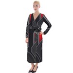 Gamer Tech Black Mesh Red Modern Shape Texture Geometric Pattern Velvet Maxi Wrap Dress