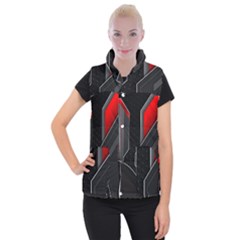 Gamer Tech Black Mesh Red Modern Shape Texture Geometric Pattern Women s Button Up Vest from ArtsNow.com