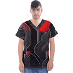 Gamer Tech Black Mesh Red Modern Shape Texture Geometric Pattern Men s V-Neck Scrub Top
