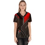 Gamer Tech Black Mesh Red Modern Shape Texture Geometric Pattern Women s V-Neck Scrub Top