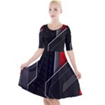 Gamer Tech Black Mesh Red Modern Shape Texture Geometric Pattern Quarter Sleeve A-Line Dress