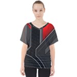 Gamer Tech Black Mesh Red Modern Shape Texture Geometric Pattern V-Neck Dolman Drape Top