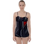 Gamer Tech Black Mesh Red Modern Shape Texture Geometric Pattern Babydoll Tankini Set