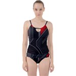 Gamer Tech Black Mesh Red Modern Shape Texture Geometric Pattern Cut Out Top Tankini Set