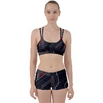 Gamer Tech Black Mesh Red Modern Shape Texture Geometric Pattern Perfect Fit Gym Set