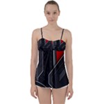 Gamer Tech Black Mesh Red Modern Shape Texture Geometric Pattern Babydoll Tankini Top