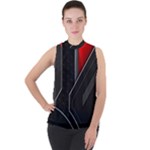 Gamer Tech Black Mesh Red Modern Shape Texture Geometric Pattern Mock Neck Chiffon Sleeveless Top