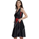 Gamer Tech Black Mesh Red Modern Shape Texture Geometric Pattern Sleeveless V-Neck Skater Dress with Pockets