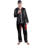 Gamer Tech Black Mesh Red Modern Shape Texture Geometric Pattern Men s Long Sleeve Satin Pajamas Set
