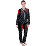Gamer Tech Black Mesh Red Modern Shape Texture Geometric Pattern Women s Long Sleeve Satin Pajamas Set	