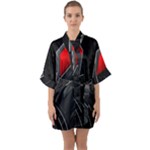 Gamer Tech Black Mesh Red Modern Shape Texture Geometric Pattern Half Sleeve Satin Kimono 