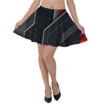 Gamer Tech Black Mesh Red Modern Shape Texture Geometric Pattern Velvet Skater Skirt