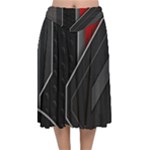 Gamer Tech Black Mesh Red Modern Shape Texture Geometric Pattern Velvet Flared Midi Skirt