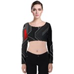 Gamer Tech Black Mesh Red Modern Shape Texture Geometric Pattern Velvet Long Sleeve Crop Top
