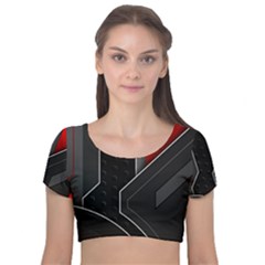 Velvet Short Sleeve Crop Top  