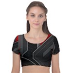 Gamer Tech Black Mesh Red Modern Shape Texture Geometric Pattern Velvet Short Sleeve Crop Top 